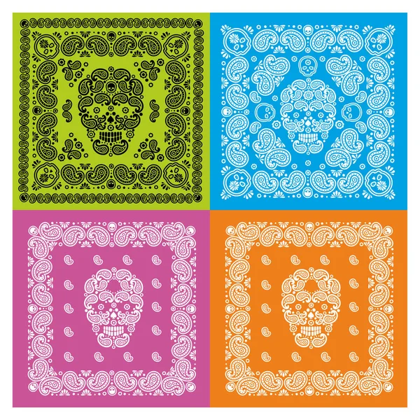 Patrón Set Bandana Con Cráneo Paisley — Archivo Imágenes Vectoriales