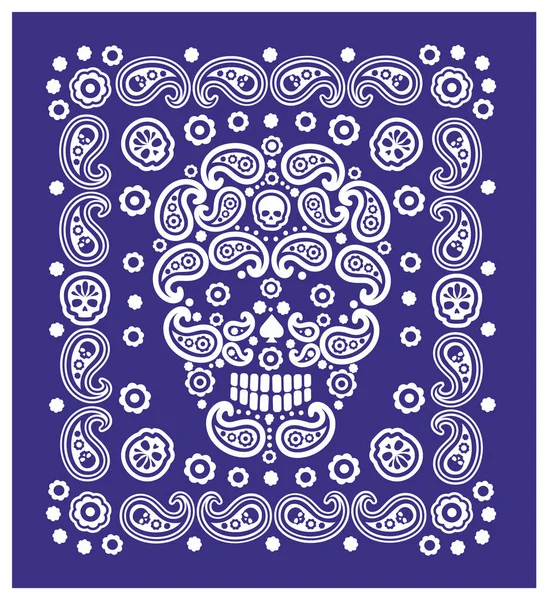 Calavera Con Paisley Camisetas Diseño Vintage — Vector de stock