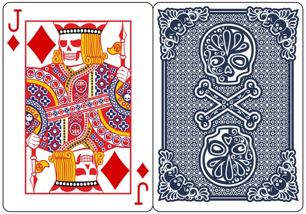 Poker Spielkarte Mit Totenkopf Karo Bube — Stockvektor
