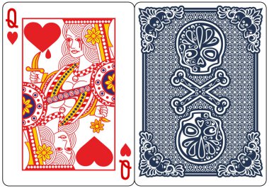 Poker, iskambil, kafatası ile kupa kızı. 