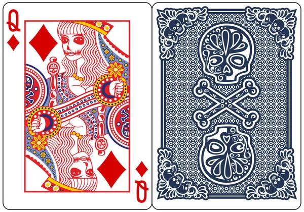 Poker Carte Jouer Reine Avec Crâne Diamant Avec Crâne — Image vectorielle