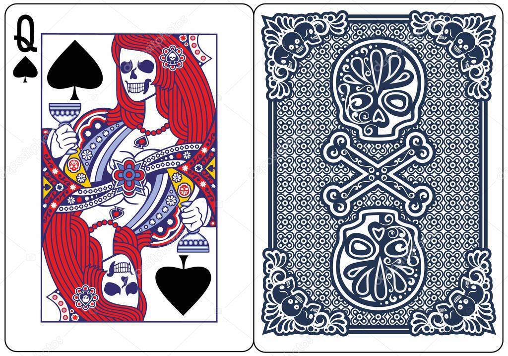 poker,playing card,Queen of spades with skull  