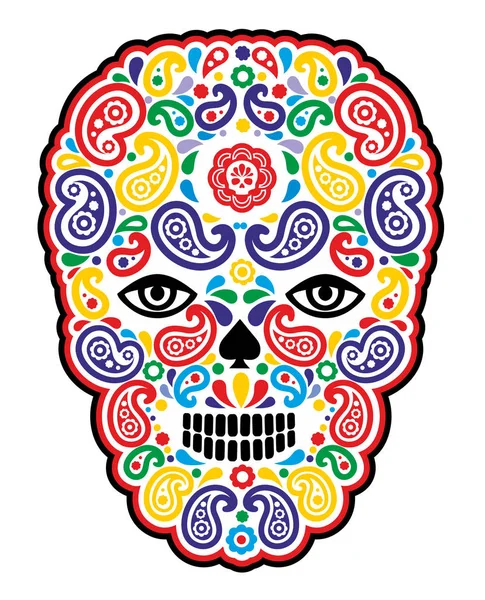 Calavera Paisley Camisetas Diseño Vintage — Vector de stock