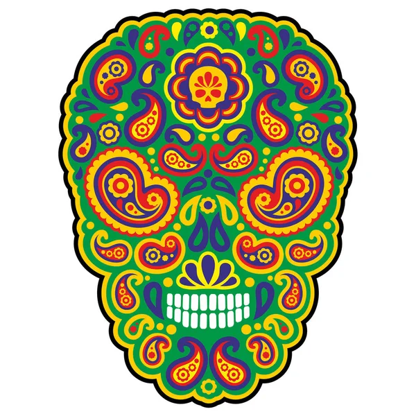 Calavera Paisley Camisetas Diseño Vintage — Vector de stock