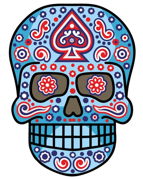 死者の日 メキシコの砂糖の頭蓋骨 ヴィンテージデザインのTシャツ — ストックベクタ