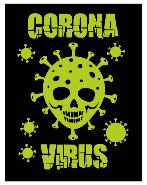 Tanda Coronavirus Dengan Tengkorak Desain Kaos - Stok Vektor