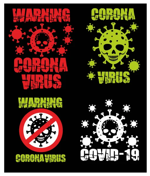 Set Coronavirus Signo Con Cráneo Diseño Camiseta — Vector de stock