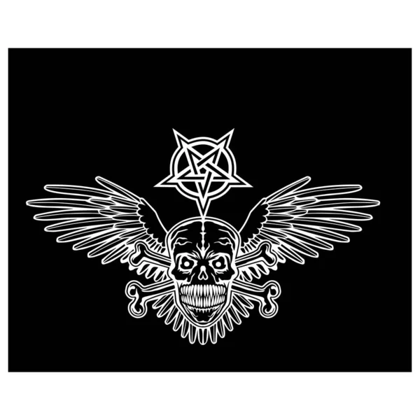 Γοτθική Πινακίδα Κρανίο Και Φτερά Grunge Vintage Σχεδιασμό Πουκάμισα — Διανυσματικό Αρχείο
