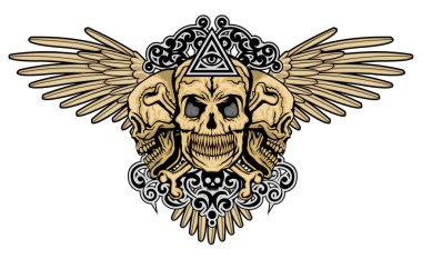 Kafatası ve kanatlı gotik tabela, grunge vintage tasarım tişörtler