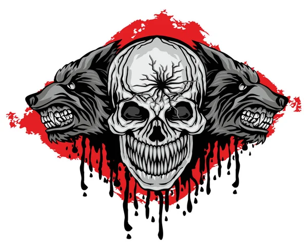 Signo Gótico Con Cabeza Cráneo Lobos Camisetas Diseño Vintage Grunge — Vector de stock