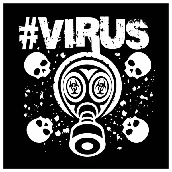 Biohazard Virus Signo Con Máscara Gas Grunge Vintage Diseño Camisetas — Vector de stock