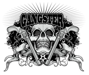 Gangsterlerin kafatası, grunge vintage dizayn tişörtü