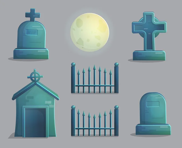 Spooky graveyard items for game design — Stock Vector