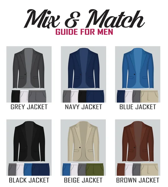 Barevný mix match průvodce pro oblek — Stockový vektor