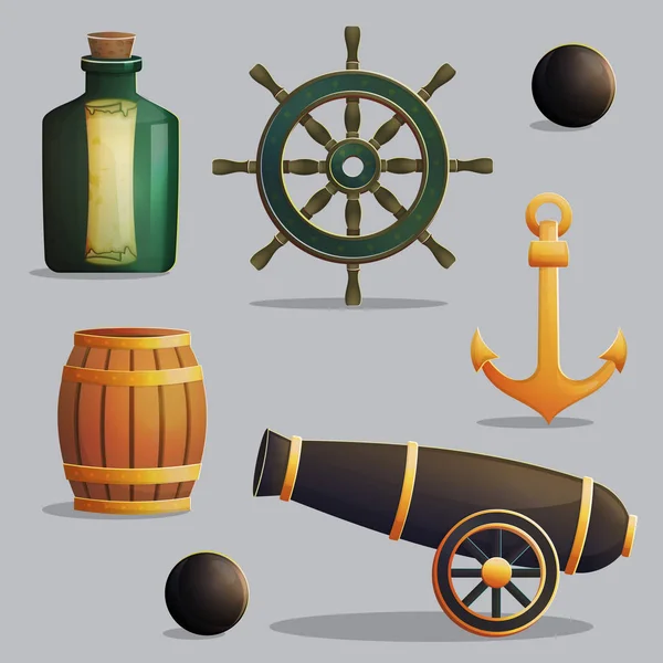Πειρατικό πλοίο ταξίδια και πλοήγηση στοιχεία — Διανυσματικό Αρχείο