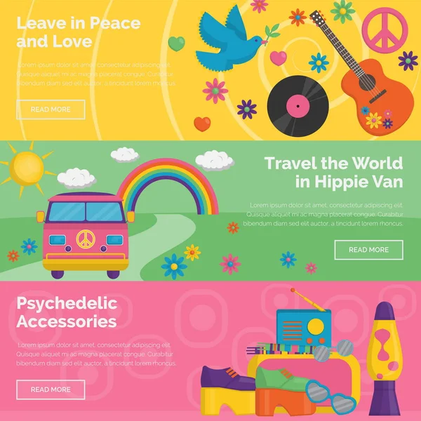 Vintage 1960 hippie retro header banner set —  Vetores de Stock