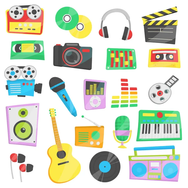 Musique, audio, appareils vidéo et appareils électroménagers — Image vectorielle