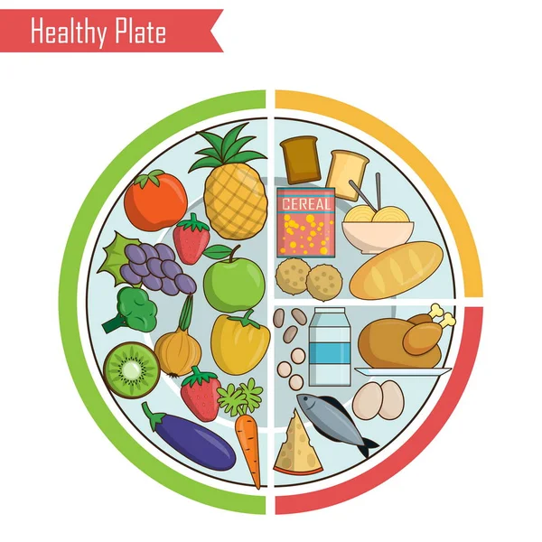 Illustrazione dell'equilibrio nutrizionale della piastra sana — Vettoriale Stock