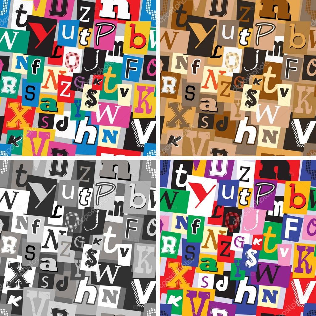 Set of ransom note kidnapper seamless patterns