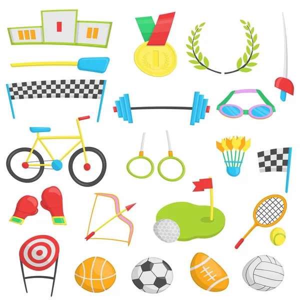 Flat tecknad ikoner för sommarsport, tävling evenemang. — Stock vektor