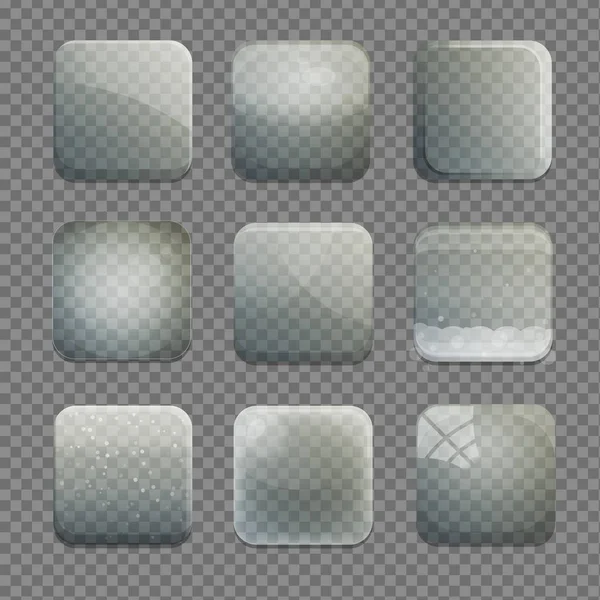 Collezione di pulsanti in vetro trasparente quadrato app — Vettoriale Stock