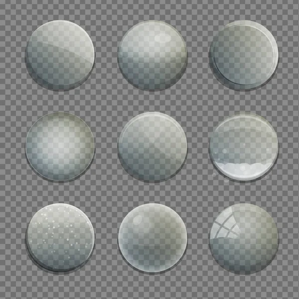 Colección de botones de aplicación círculo de vidrio transparente — Vector de stock