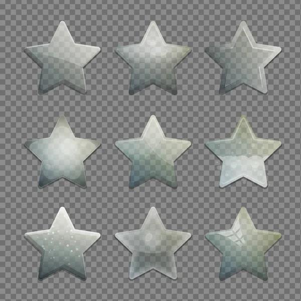 Collection of transparent glass star shape app buttons — Stock Vector