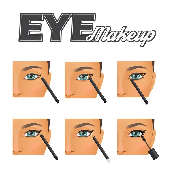 Perfetto eyeliner alato make-up tutorial — Vettoriale Stock