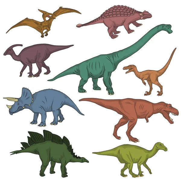 Förhistoriska vilda dinosaurier varelser samling — Stock vektor