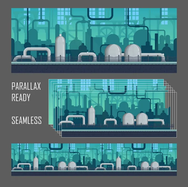 Parallax klaar industriële spel omgeving. — Stockvector