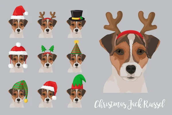 Weihnachten festlich Jack Russel Hund trägt Feier Hüte — Stockvektor