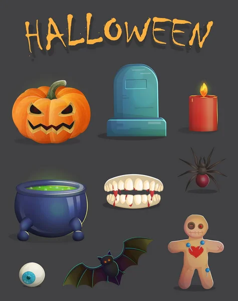 Spooky halloween evenement decoratie artikelen — Stockvector