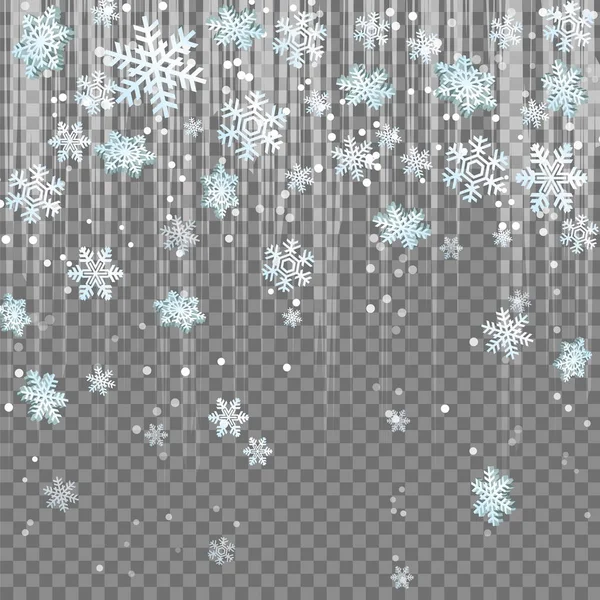 Invierno escarchado copos de nieve haz de luz efecto llamarada nieve . — Archivo Imágenes Vectoriales