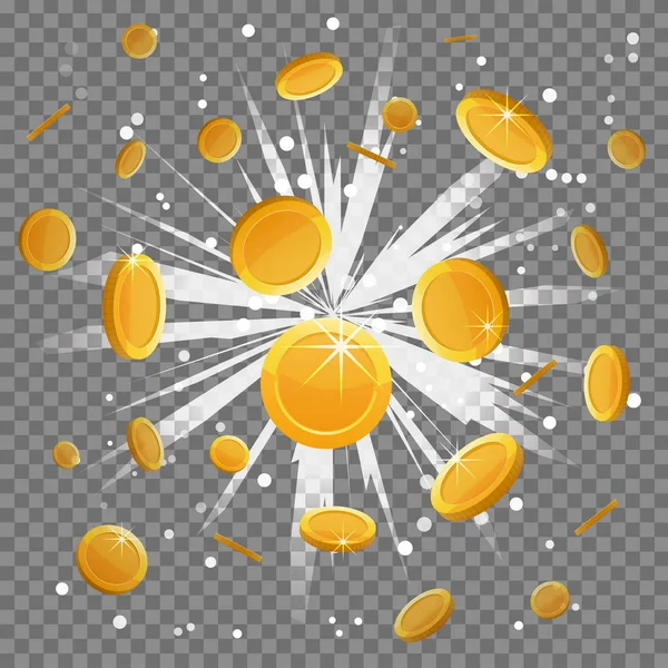 Взрыв светового луча золотой монеты — стоковый вектор