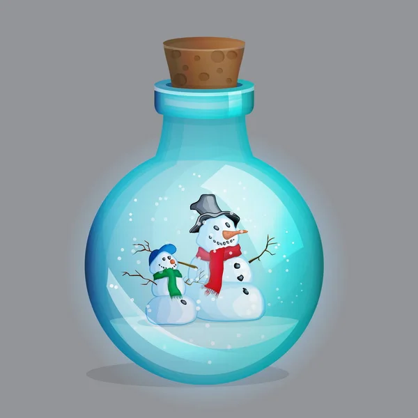 Botella de poción mágica con decoración de invierno interior . — Vector de stock