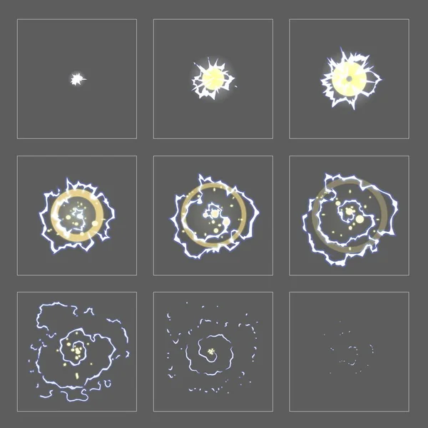 Bliksem explosie speciaal effect animatieframes — Stockvector