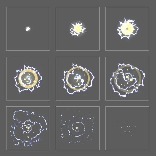 Yıldırım patlama özel efekt animasyon kareleri Vektör Grafikler