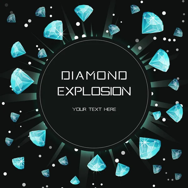 Diamant gem lichte explosie eclipse sjabloon. — Stockvector