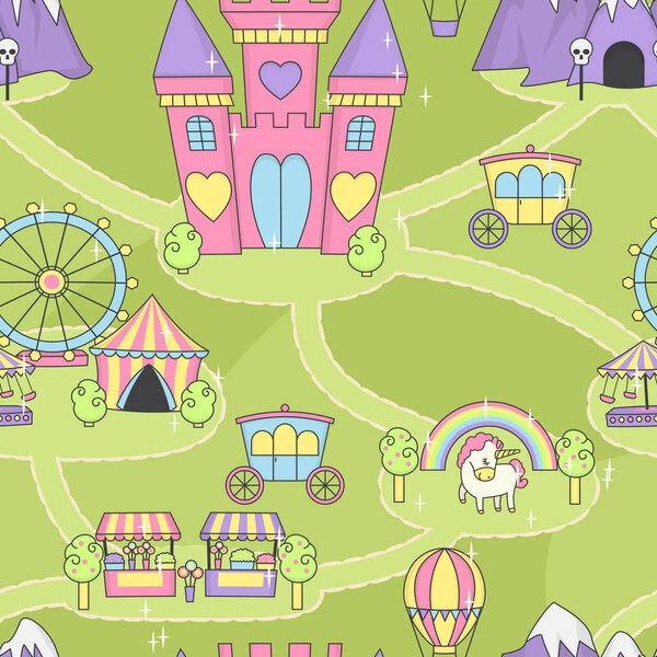 Princess castle seamless play mat activity game for girls.