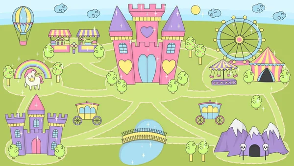 Princess castle spela matta aktivitet spel för flickor. Stockvektor