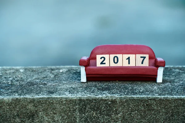 2017 año nuevo objeto decorativo calendario, 2017 año nuevo objeto de madera —  Fotos de Stock