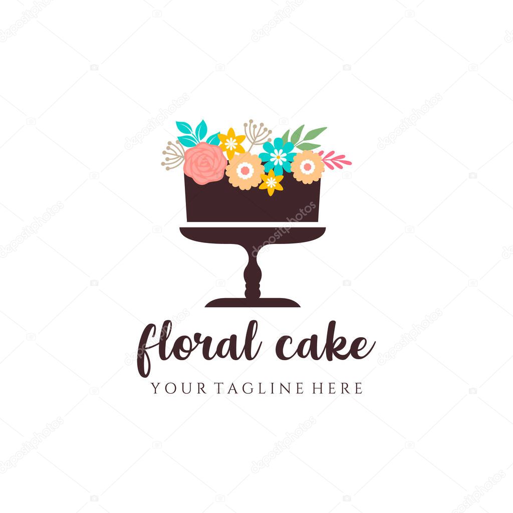Vintage floral with cake silhouette logo