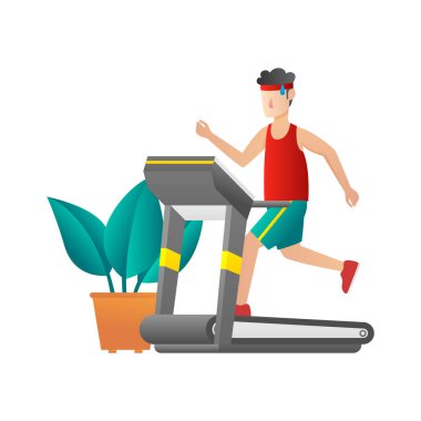 People activity, man run in treatmil