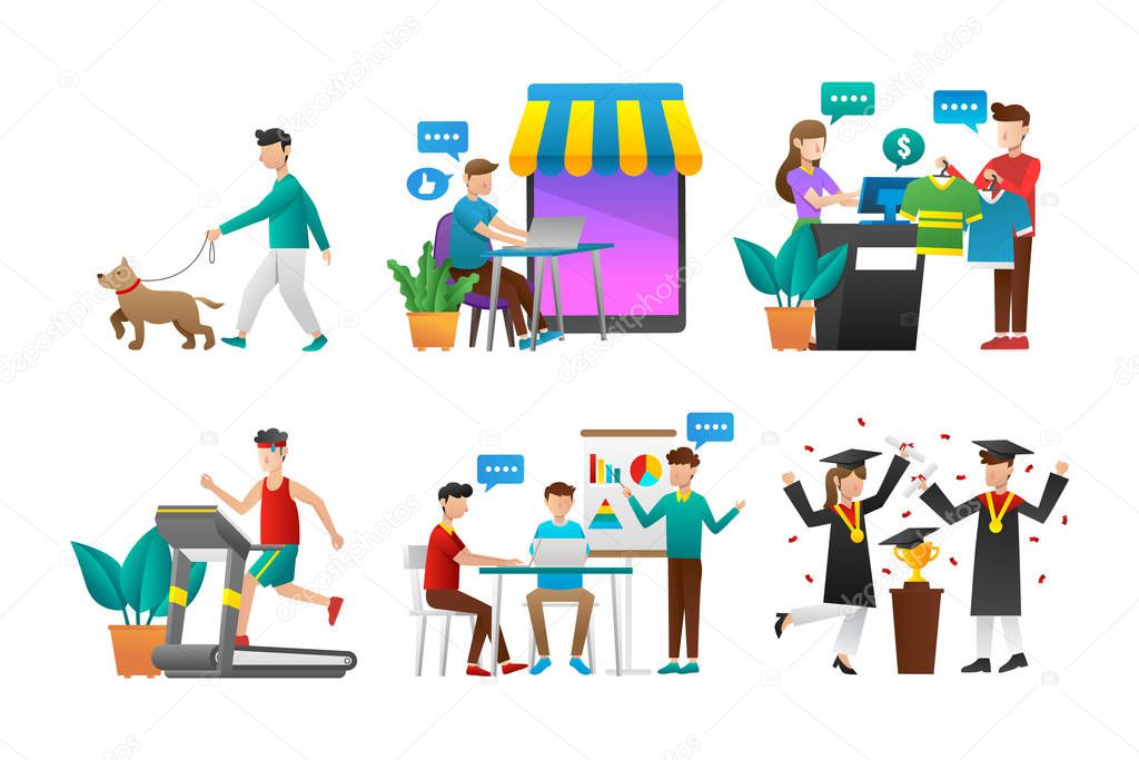 People activities collection with in gradient cartoon style