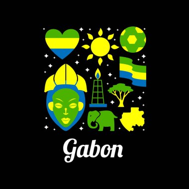 Gabon Country logos with icons that are representing the country