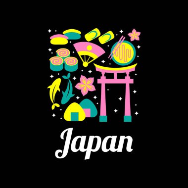 Japan Country logo with icons that are representing the country