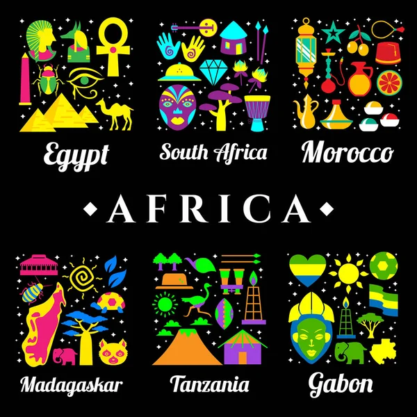 Logotipos Del País Africano Con Iconos Que Representan País — Vector de stock