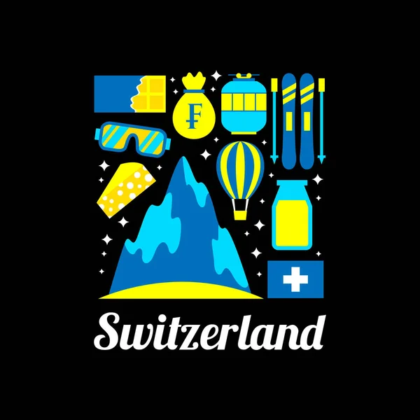 Svizzera Logo Con Mazzo Piatto Icona Che Riferiva Alla Svizzera — Vettoriale Stock