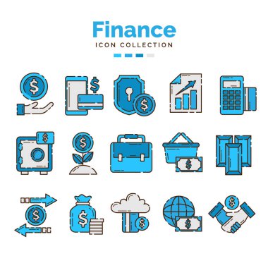 Satır tasarım biçimi ile finans simgesi koleksiyonu