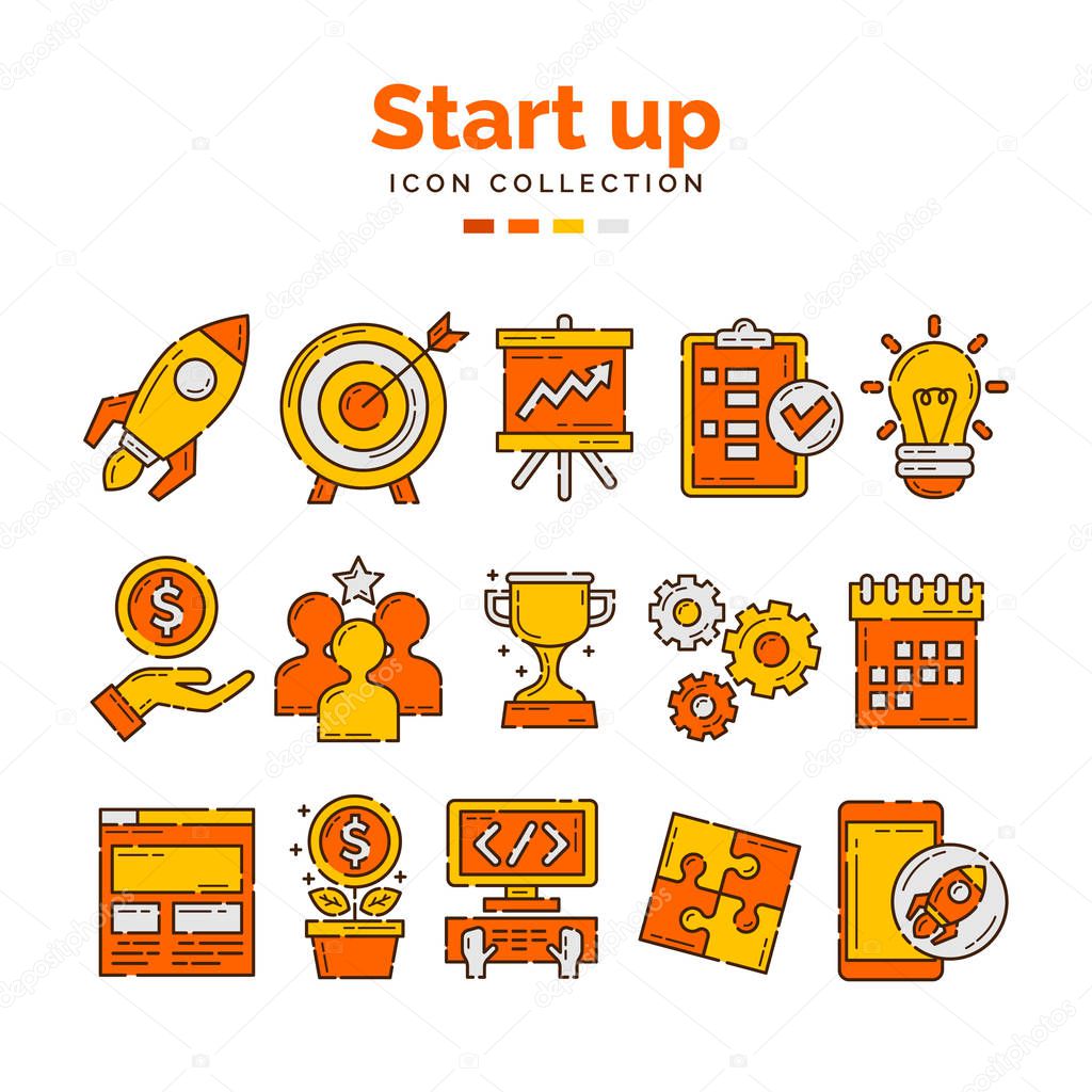 Start up icon collection with line design style